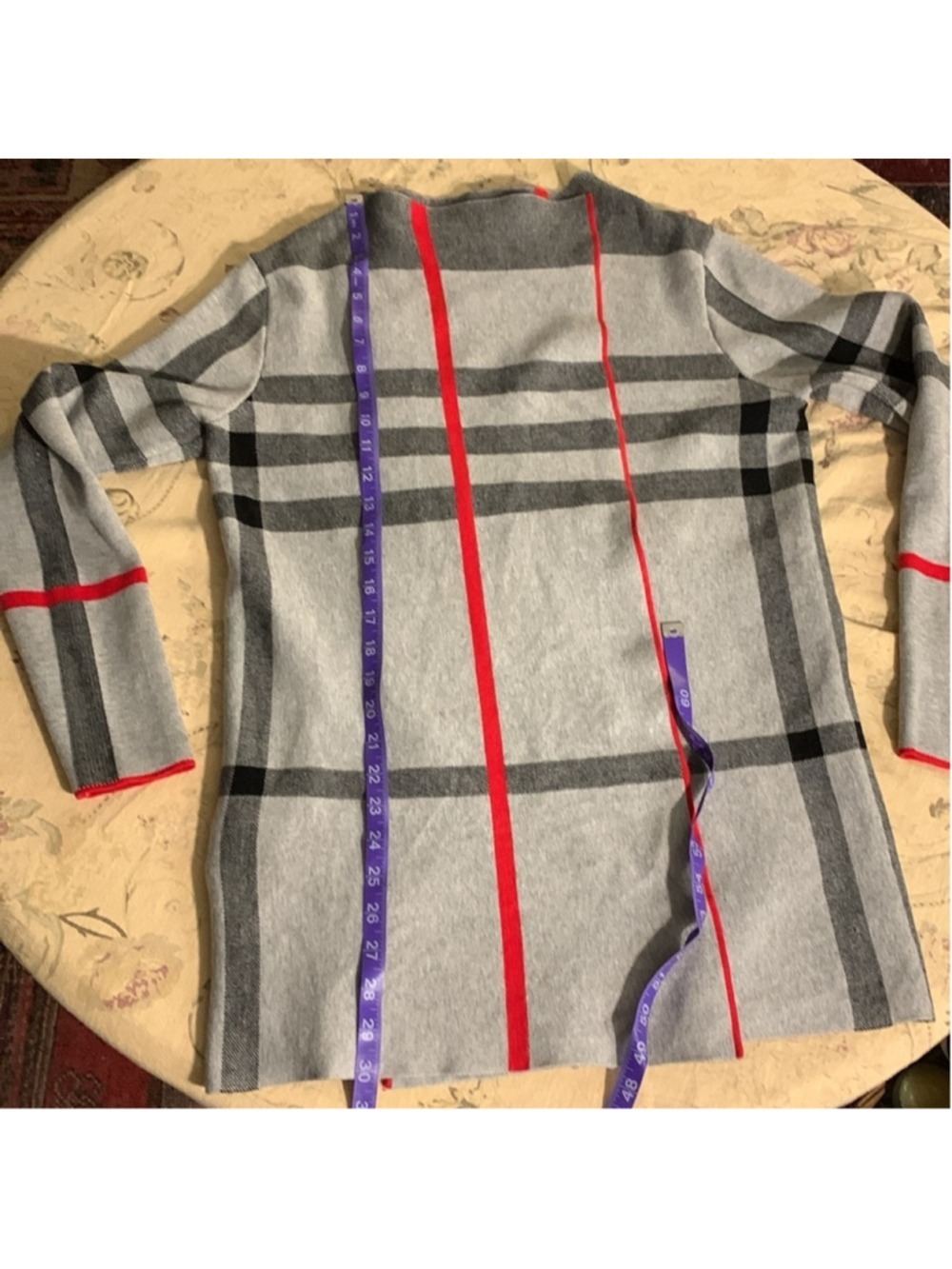 Alison Sheri plaid grey, red and black shacket/shardigan cardigan small - Picture 9 of 12